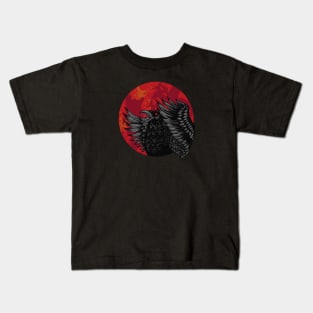 Spooky Black Crow with Blood Moon Kids T-Shirt